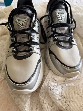 Skechers silver and black athletic sneakers